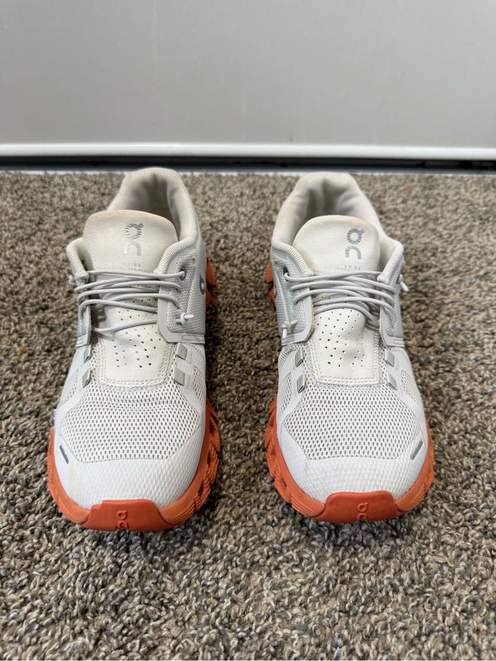 On Running Women's White and Coral Cloudsurfer Running Shoes - Picture 2 of 6